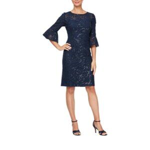 **Alex Evenings** Women's Short Shift Cocktail Gown with Bell Sleeves 6 NWT